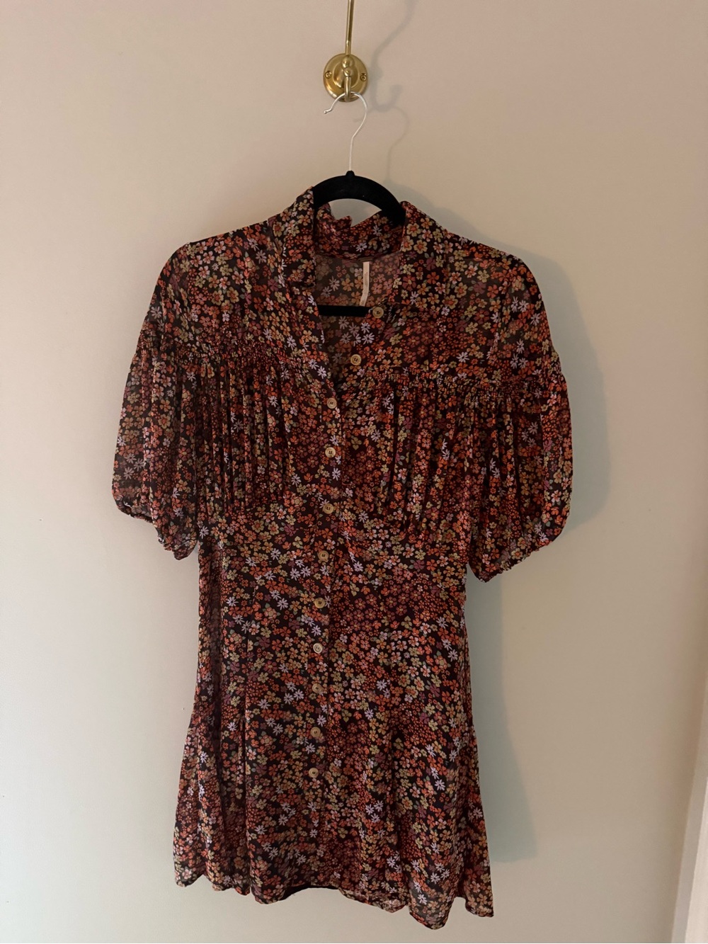 Free People Rust Floral Button-Front Mini Dress